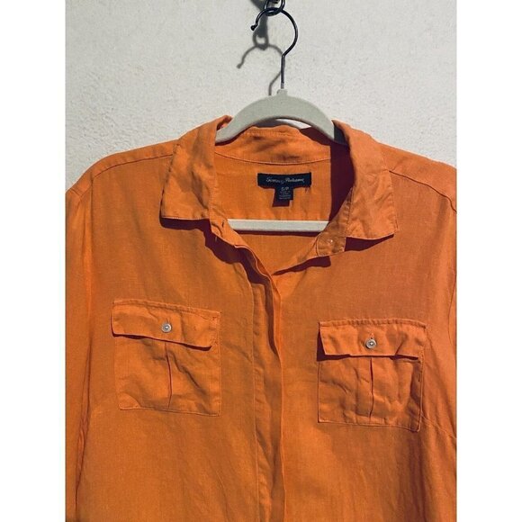 Tommy Bahama Top Womens S Two Palms Linen Shirt Button Up Long Sleeve Orange - Picture 2 of 7